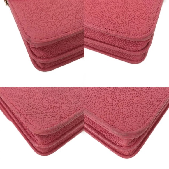 Auth Chanel CC Logo Cuba Flap Caviar Skin Wallet On Chain WOC Shoulder Bag Pink - Picture 7 of 11